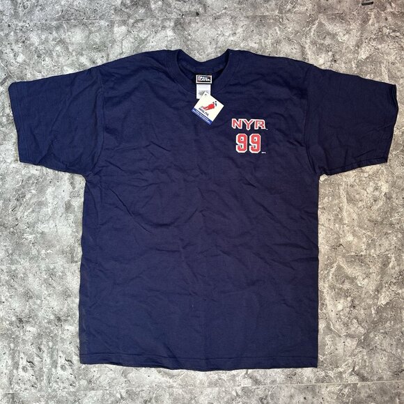 Vintage 1999 WAYNE GRETZKY "99" RETIREMENT PRO PLAYER T-SHIRT Blue 100% Cotton L - Picture 2 of 6